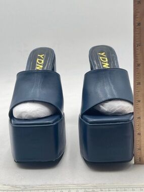 YDN Dark Blue Square Platform Slide Sandals
